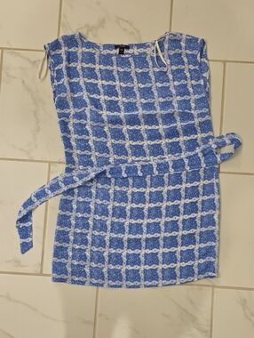 Jacob Blue and White Patterned Tie-Waist Midi Dress Beach Wrap